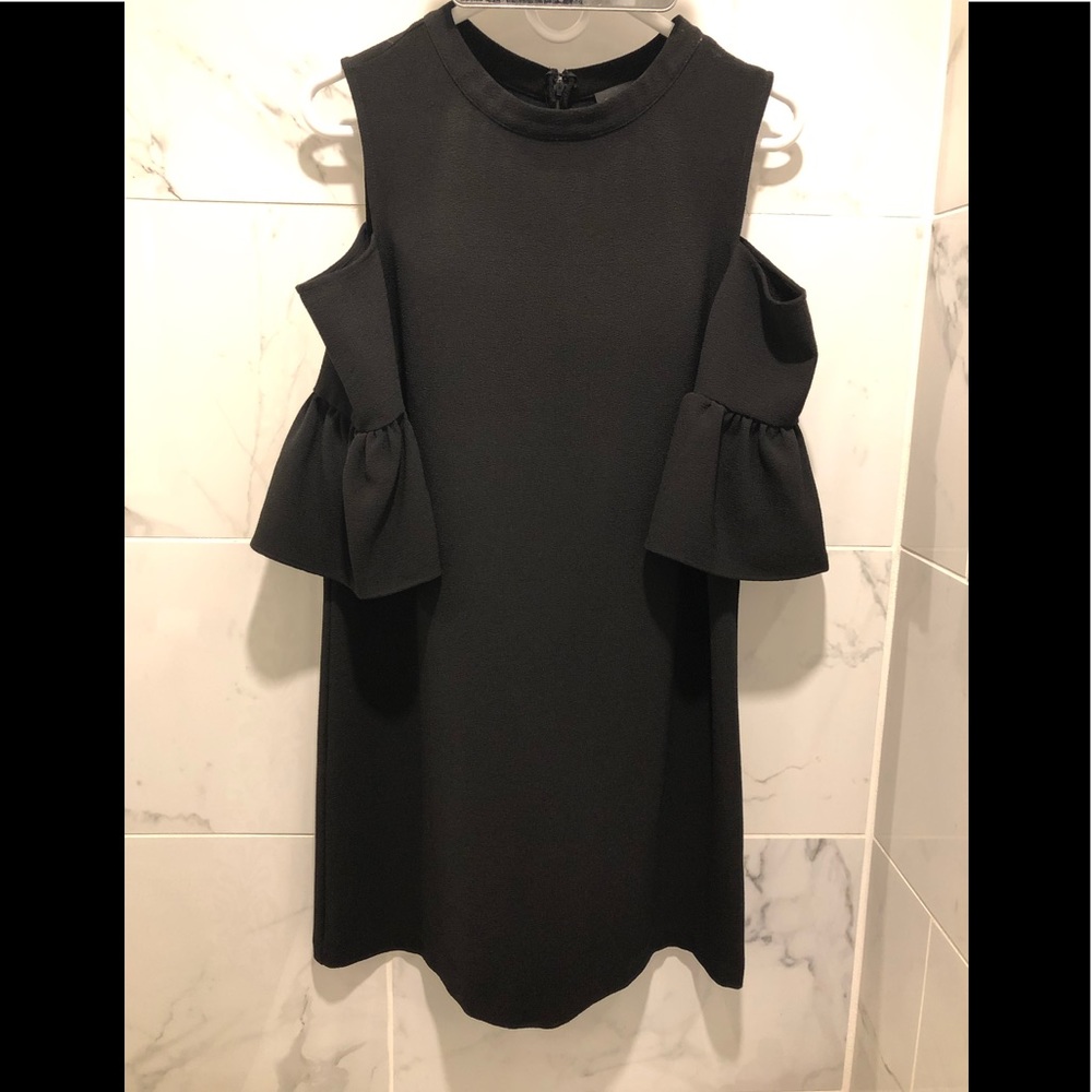 Black cold shoulder ruffle sleeve dress